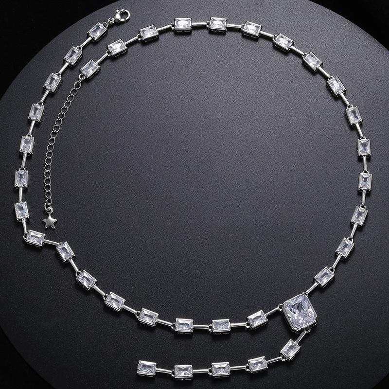 

Wind Collarbone Chain Square Zircon Y Necklace Women S Jewelry Vl199 біле золото кольору