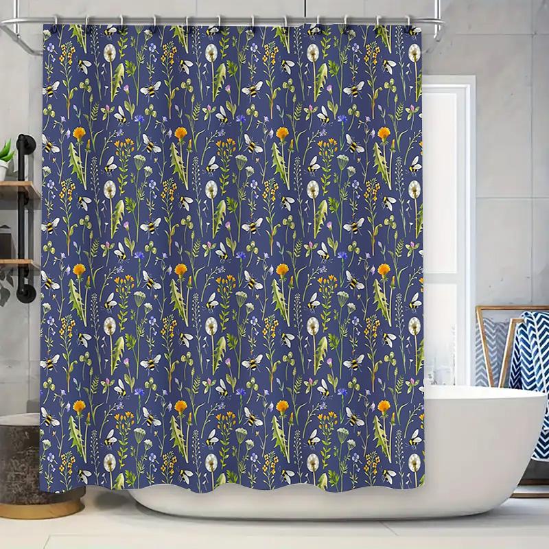 

Floral Shower Curtain Botanical Nature Flowers Plants Pattern Bathroom Decor Vintage Farmhouse Rustic Home Textile Washable W60H190(CM)-1 Pcs