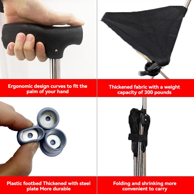 Anti-drop thickened stainless steel portable walking stick stool, anti-slip walking aid, lightweight walking stick with seat