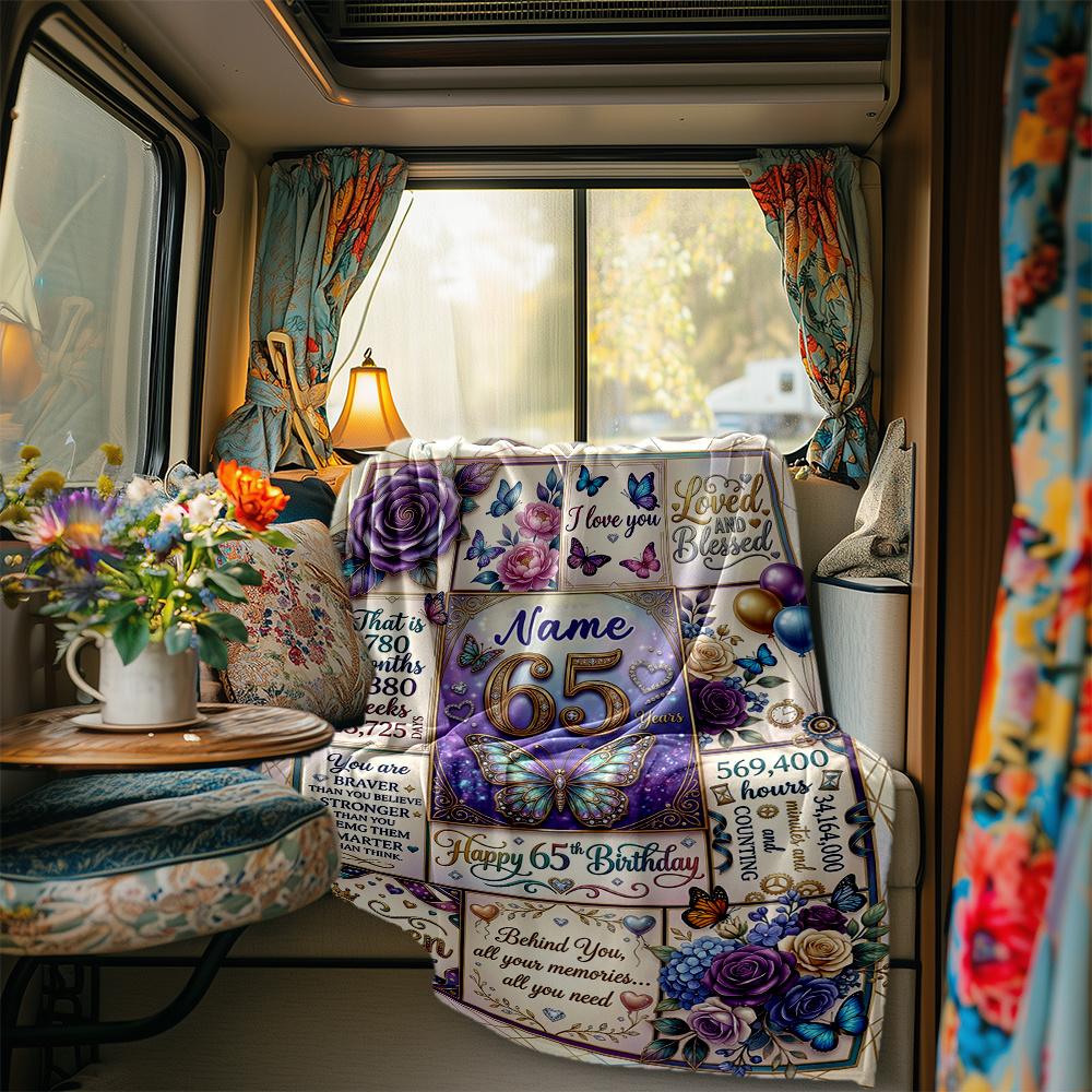 Elegant Butterfly And Floral 65Th Birthday Celebration Blanket Personalized Name Soft Comfortable Stylish Blanket Car Blanket Perfect For Travel