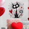 Funny Creative Fluffy Black Cat with Heart Valentine‘s Day Wall Stickers, Hand-drawn Style Self-Adhesive Decor for Home Decoration
