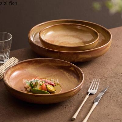 Vintage Killn Changes Ceramic Deep Plate Salad Plate Thick Soup Plate Dessert Plates Molecular Cuisine Creative Tableware