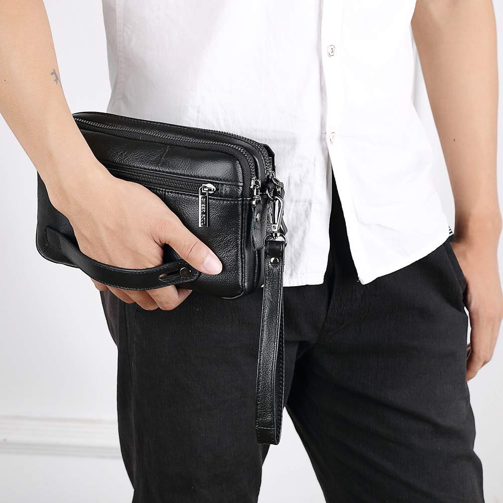Meigardass Clutch Second Genuine Popular Clutch Large Capacity Men's Bag, Bag, Leather, Bag, Simple, Lightweight, (Black-3)