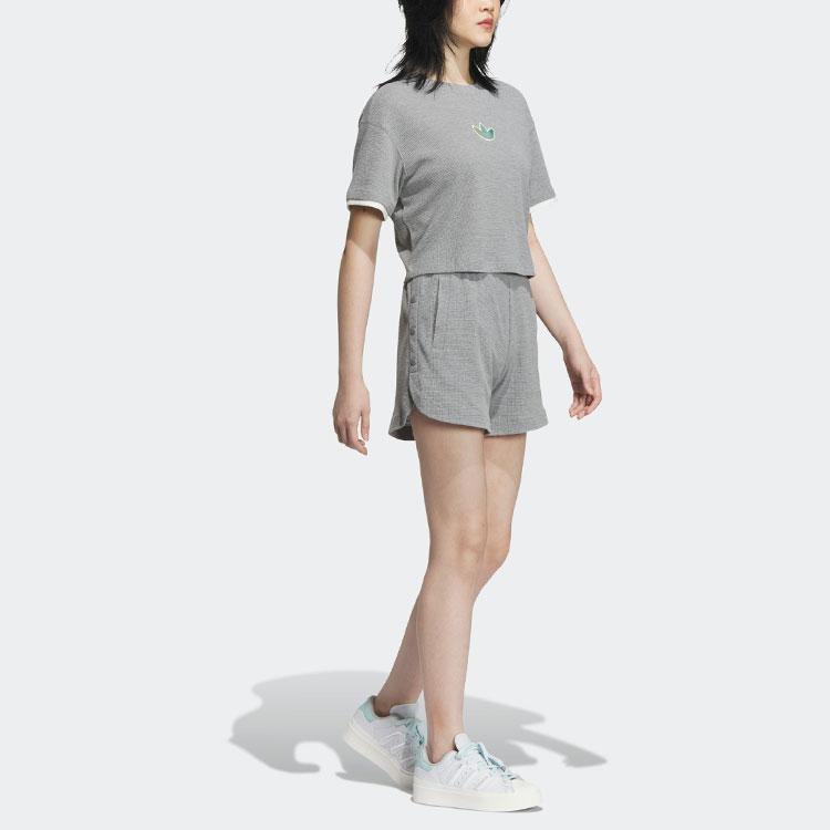 Adidas Originals Trefoil Short Sleeve Tee With Embroidered Logo Women Tops Heather-Gray IK8670