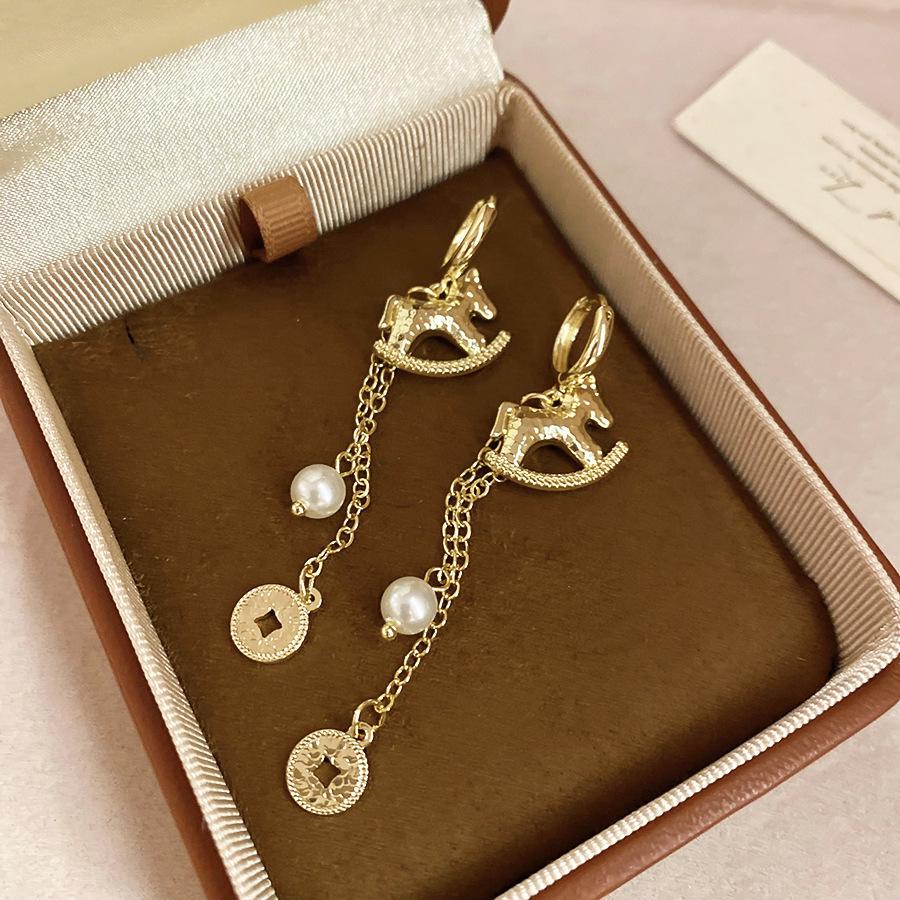 Zodiac Year Zircon Pearl Horse Earrings - Luxurious, Modern Studs for Women