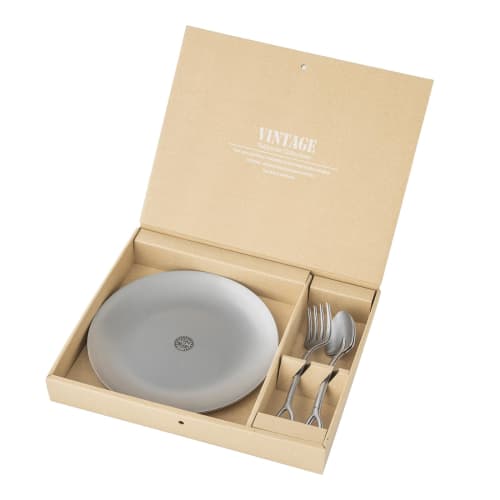 

Vintage coupe plate set with scoop, spoon and fork