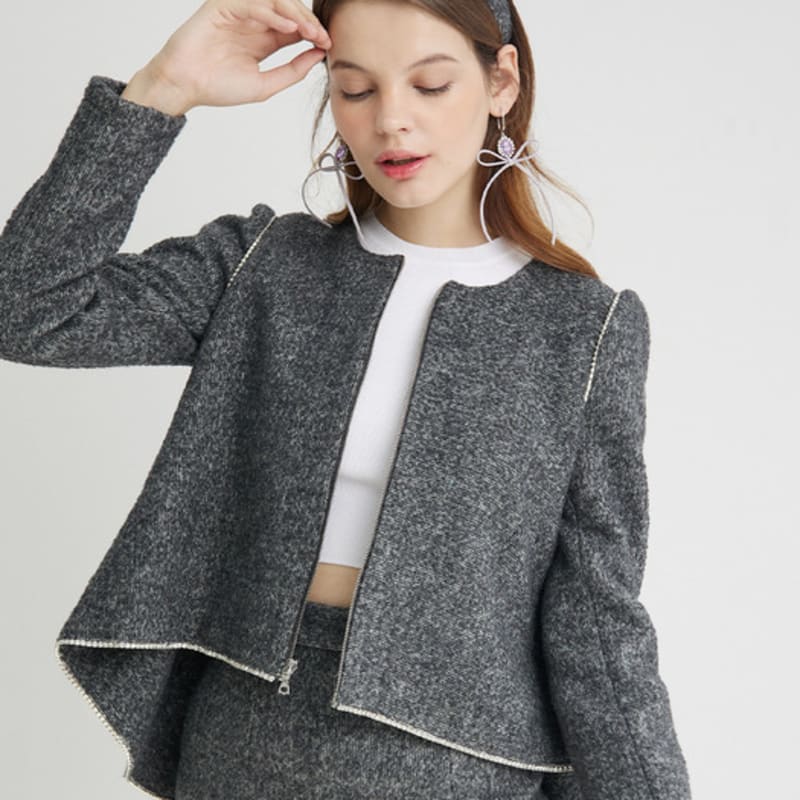 LOVUEE Grey Wool Headband with Crystal Studs