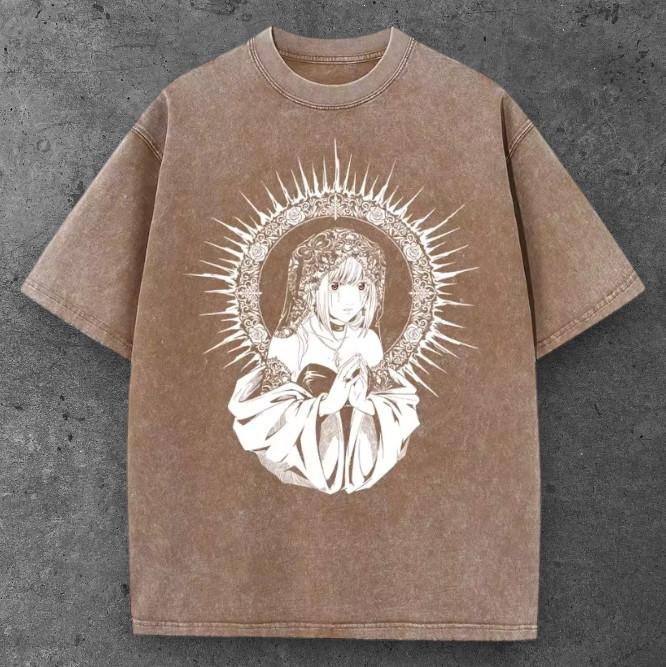 Mens Gothic Madonna Halo Graphic T Shirt Washed Brown Y2K Streetwear S-3XL S разноцветный