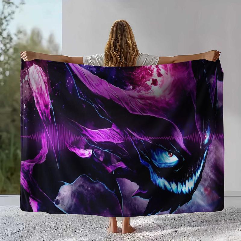 Gengar Pokemon Cartoon Ectoplasma Flannel Blanket,Ultra Soft Warm Plush Throw for Home Bedroom Bed Sofa Cover Picnic gift 75x90cm
