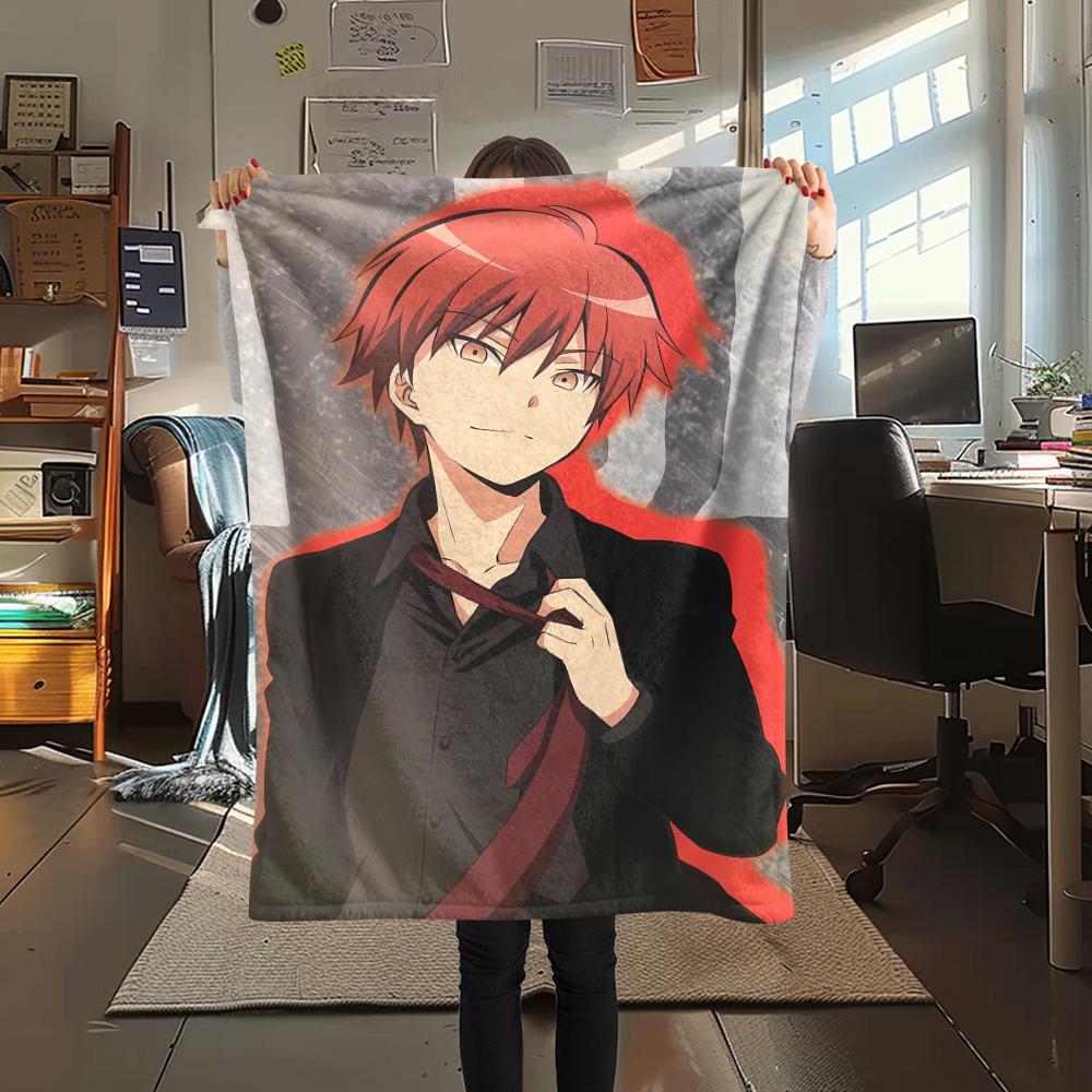 1 szt. Koc flanelowy z nadrukiem z Ansatsu Kyōshitsu, Wysoka jakość, Na wszystkie pory roku, Wystrój domu, Ciepło i komfort, Idealny na prezenty świąteczne