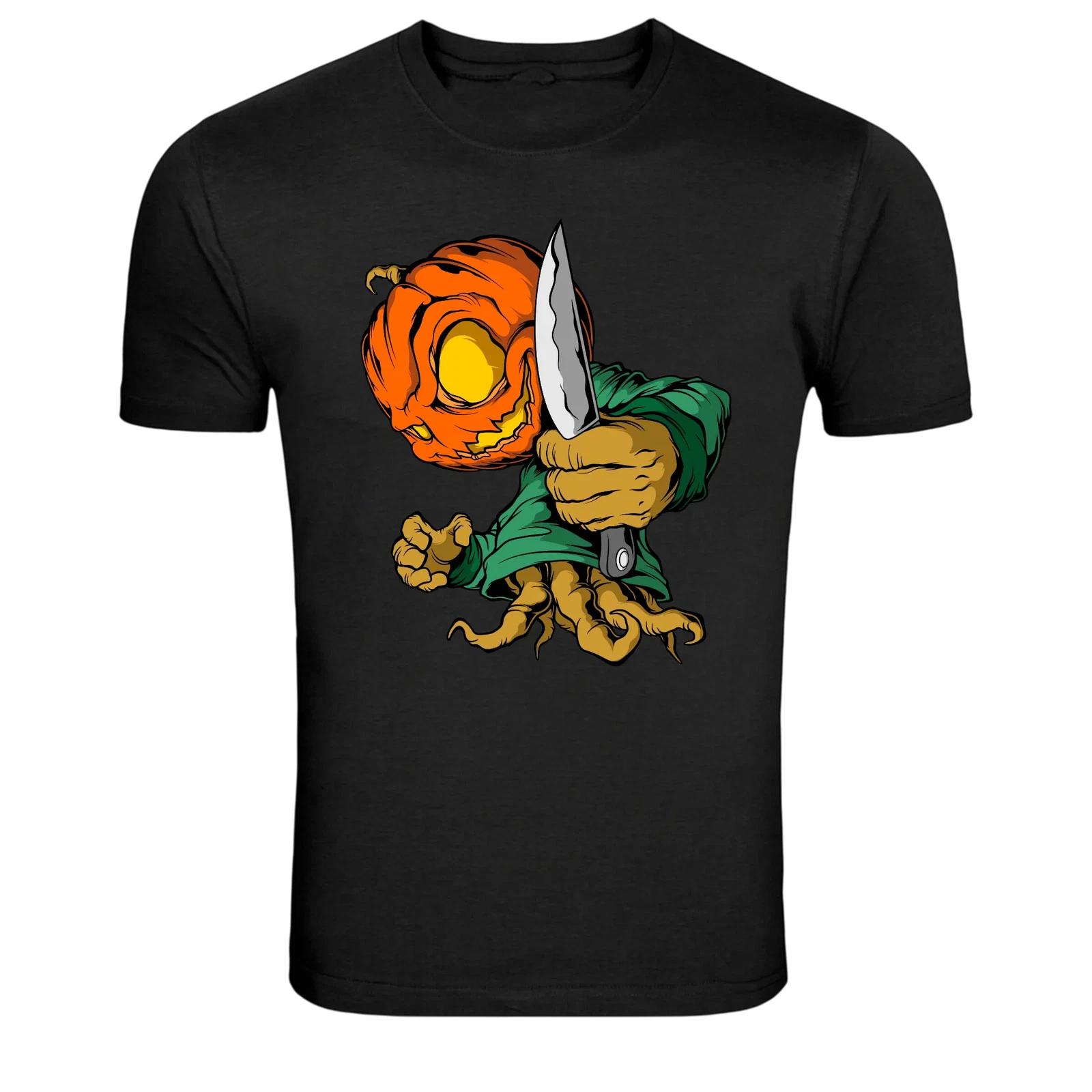 Pumpkin Monster With Knife Halloween Horror T-Shirt XL