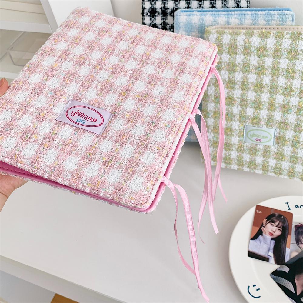 Simple Woolen Lattice Po Album With 10Pcs Sleeves Kpop Bandage Ribbon Binder Pocards Collect Book Postcards Storage Book
