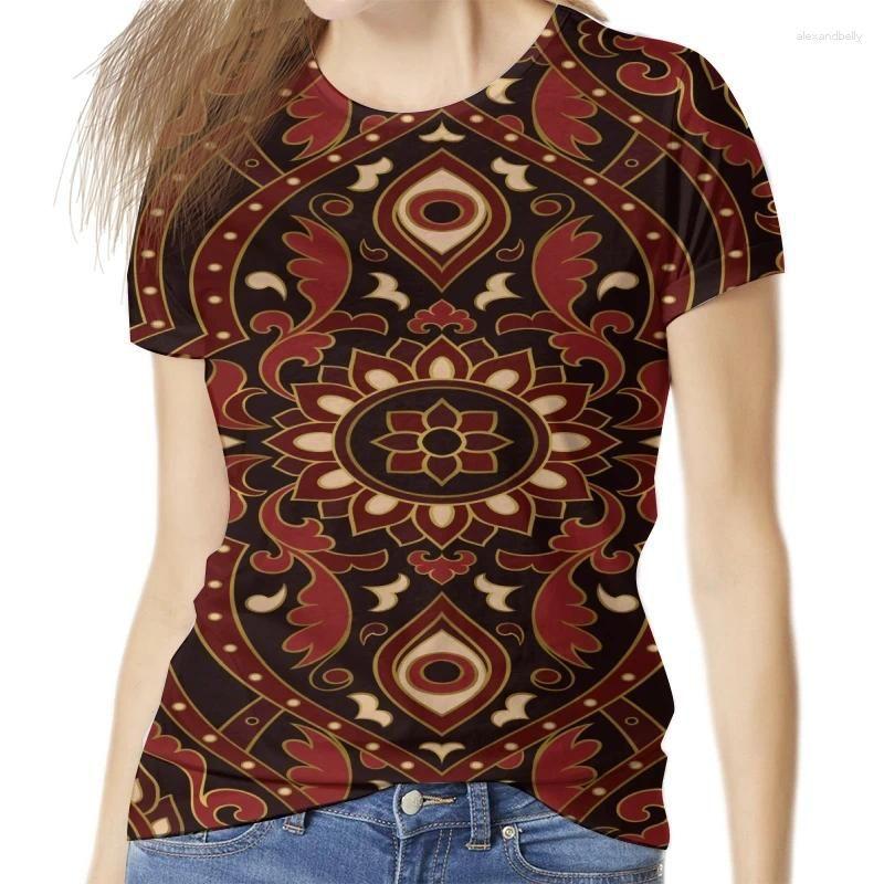 Summer Round Neck Vintage Floral Pattern 3D Print Top Fashionable Casual Short Sleeved Women's T-shirts