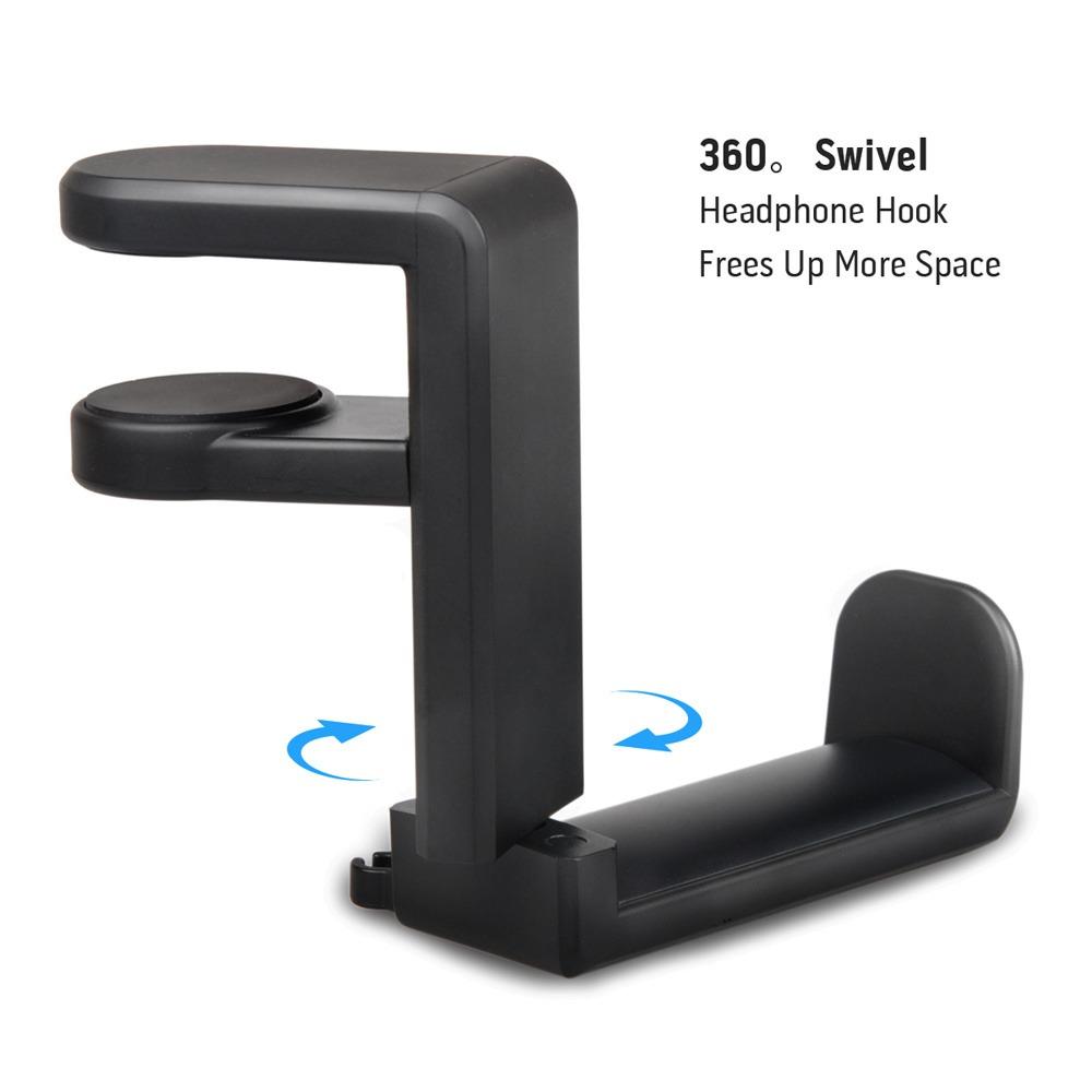 Support de casque de jeu PC, support de crochet de casque, support de suspension avec pince de bras rotative réglable, support de sac universel de montage de bureau