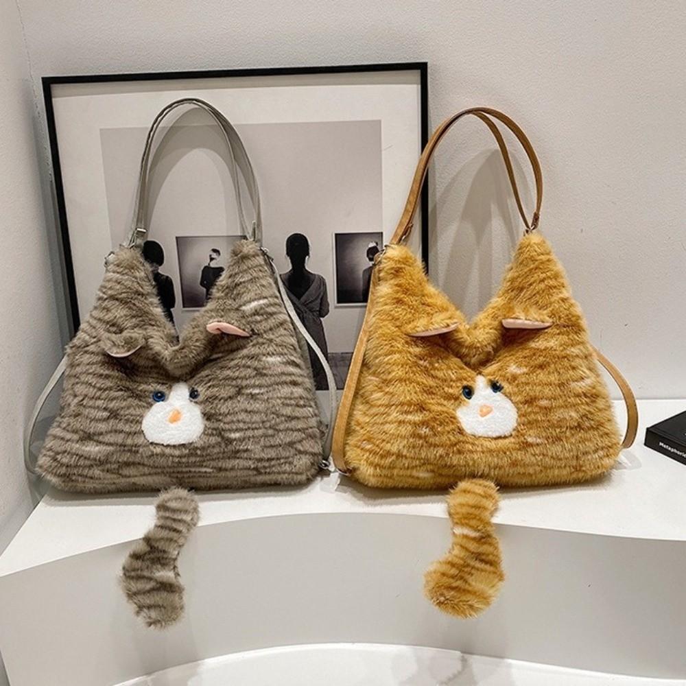 Animal Furry School Bag Zipper Cartoon Daypack Portable Cat Plush Backpack  Girls