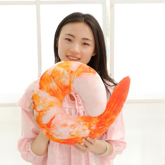 3D Shrimp Eggplant U Shaped Cushion Stuffed Plush Neck Travel Home Bed Toy