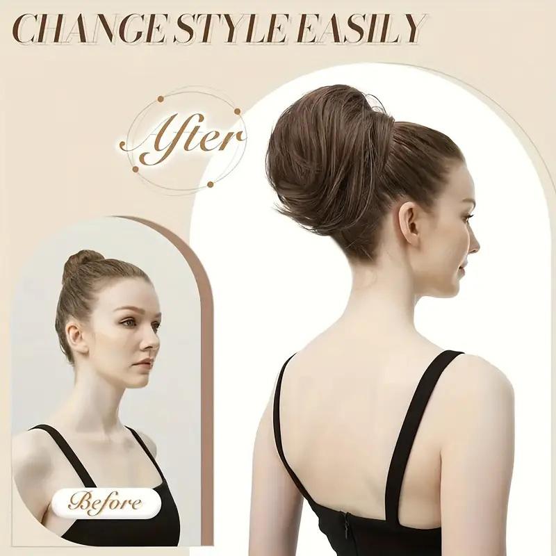 Synthetic Messy Bun Women Straight Short High Ponytail Extension Synthetic Straight Claw Clip Chignon Natural Hairpieces