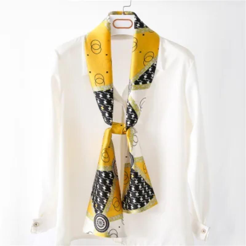 Hijab Real Long Silk Women Print Elegant Neck Scarves Hair Head Ribbon Tie Bag Handle Decoration Foulard Collar Kerchief