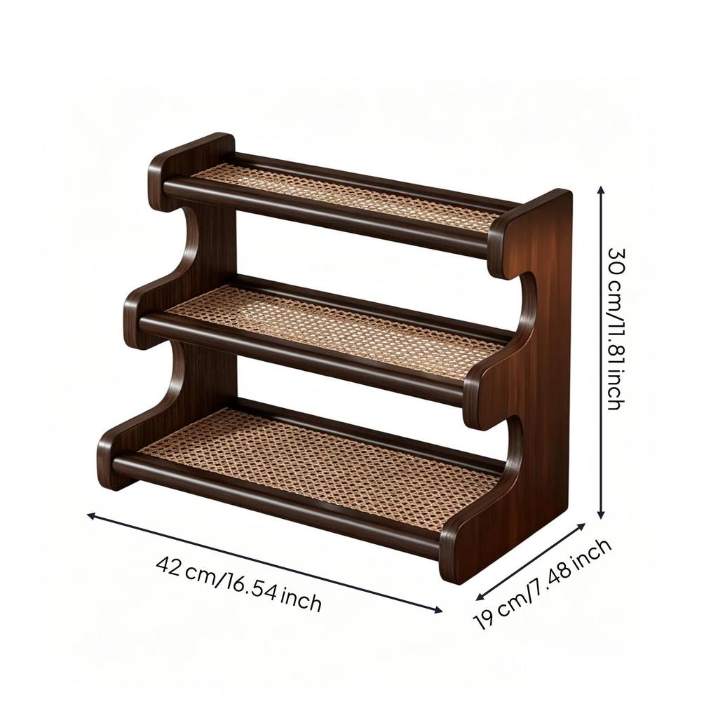 Three-Tier Tabletop Display Rack Compact Wooden Riser Wipe-Friendly
