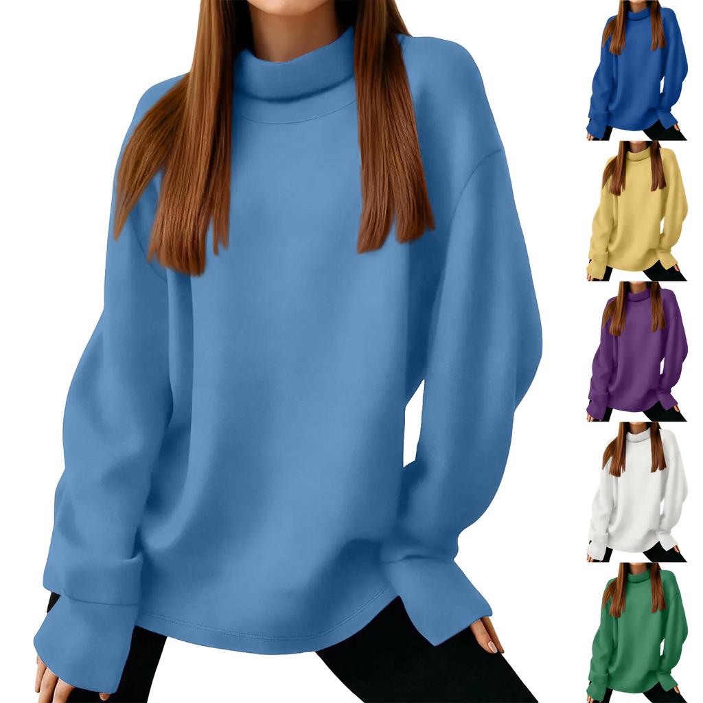 Women's Fashion Solid Color Long Sleeved Round Neck Pullover Casual Sweatshirt Top