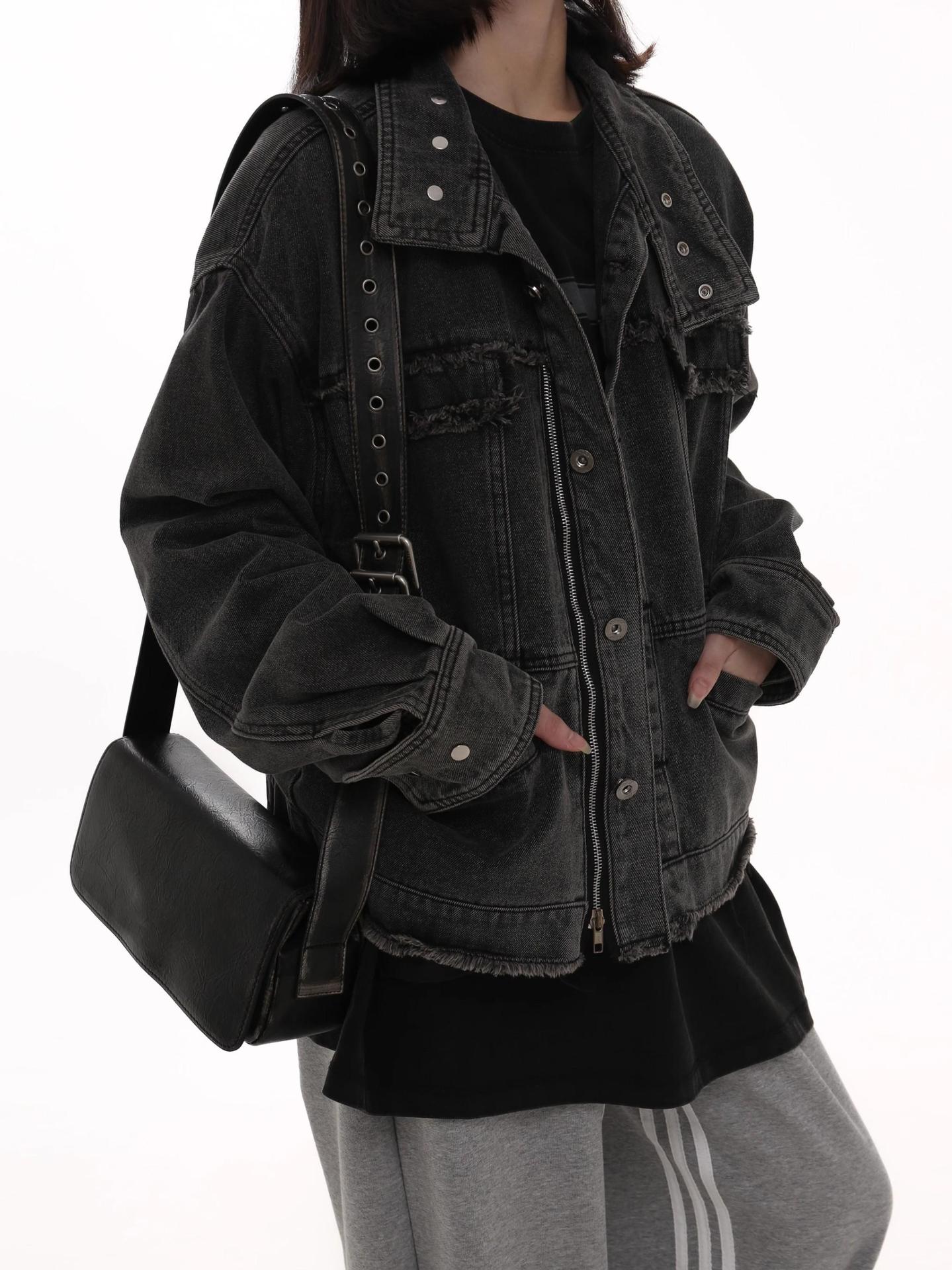 Spring and Autumn American retro washed old denim shirt jacket men s and women s trendy brand loose casual tooling shirt jacket M