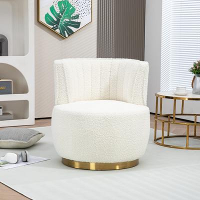 Scaun Pivotant la 360 de Grade, Finisaj Catifea Tip Ursuleț, Spătar Confortabil, Structură Solidă, Scaun Tip Cupă, potrivit pentru Sufragerie, Dormitor, Birou, Alb