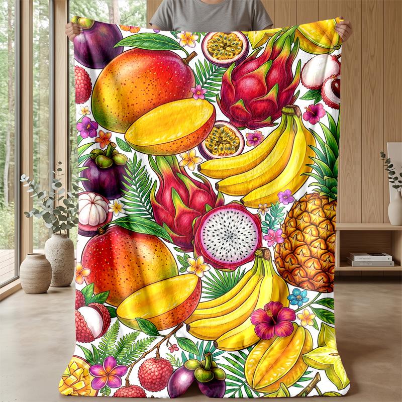 Fruit Cocktail Paradise Theme Blanket Lightweight Warm Flannel Blanket Decorative Throw Blanket for Home Decoration