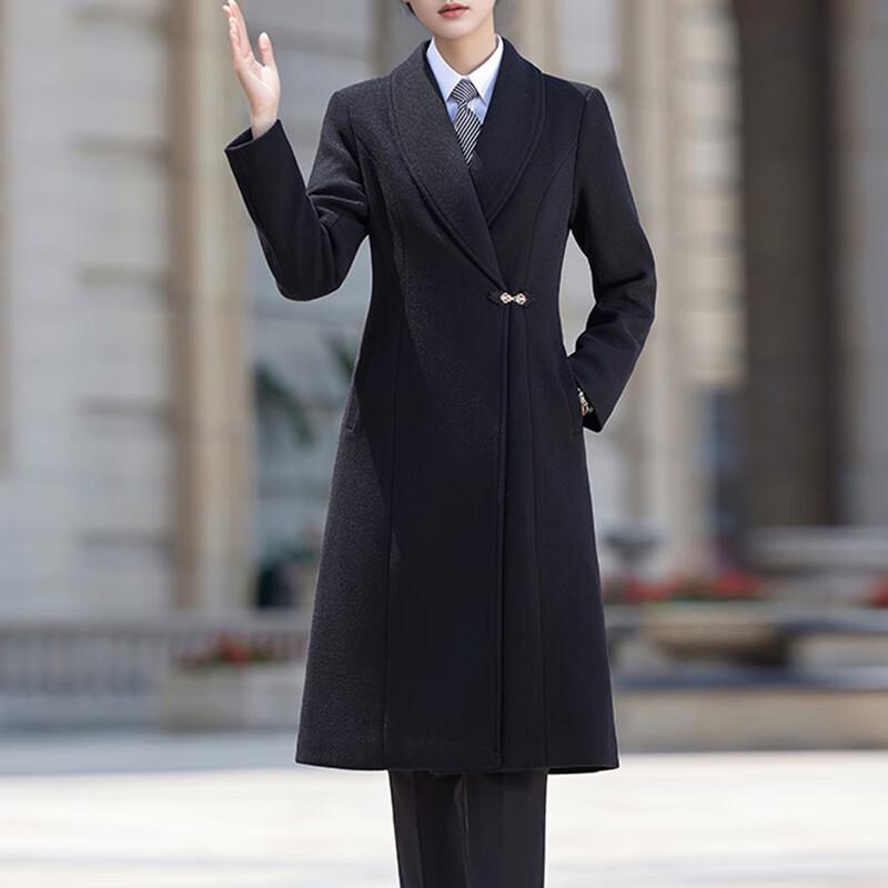Women's New Chinese Style Padded Wool Blend Professional Long Coat
