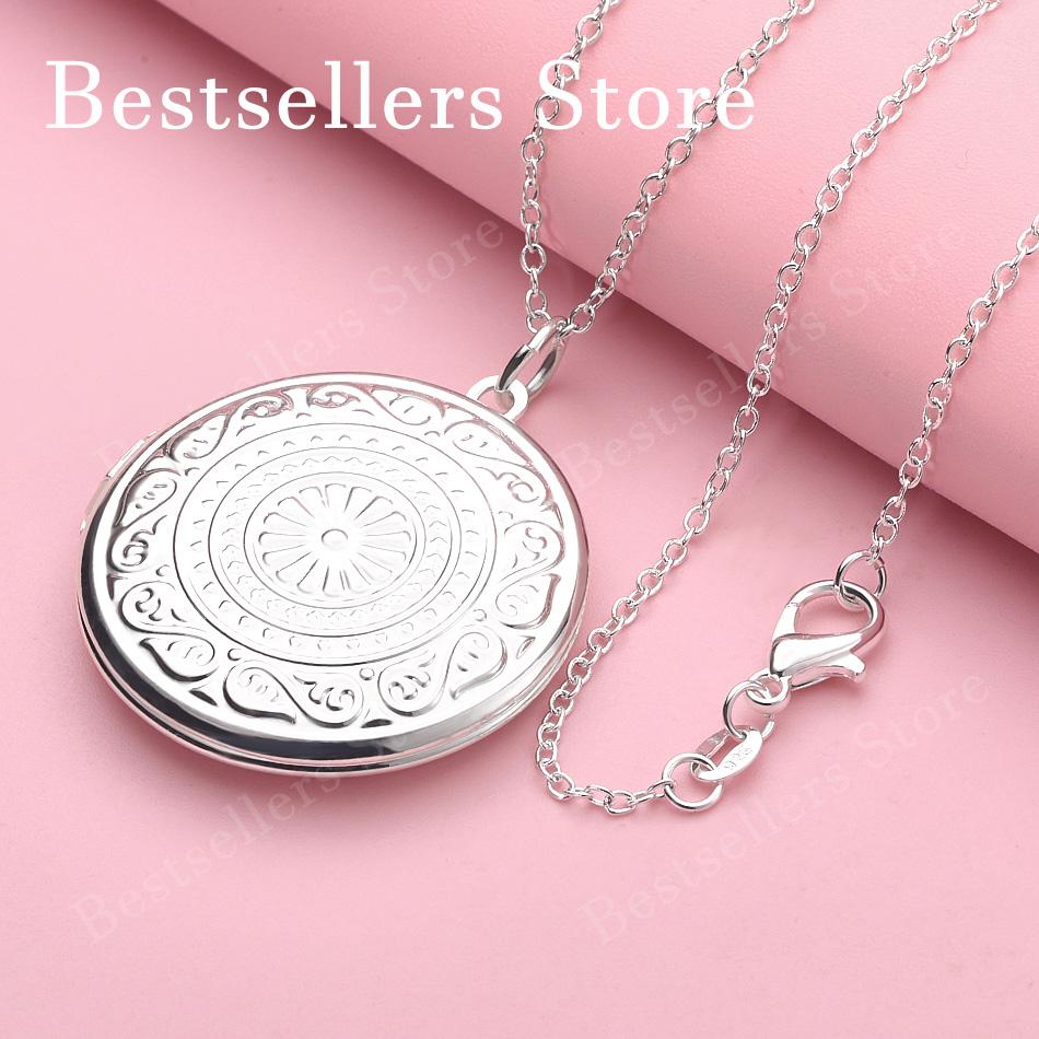 925 sterling silver 16-30 inch exquisite round flip up pendant necklace, women's fashion gift, wedding jewelry accessories