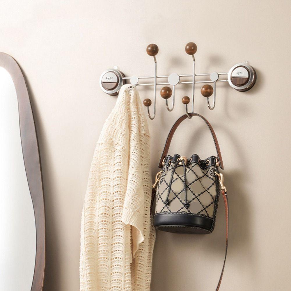 

Non-marking Suction Cup Key Storage Hook Wood Wall Hanger Practical Clothes Coat Hooks Living Room коричневий