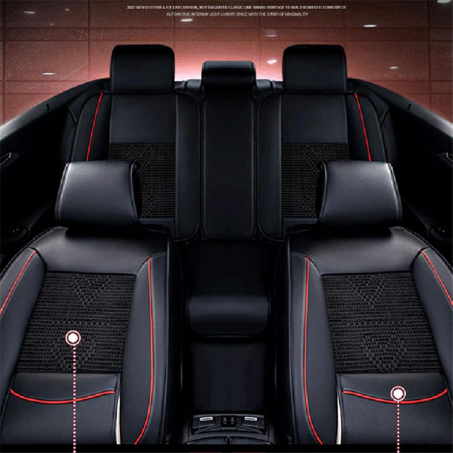 Fashion High PU Leather + Ice Silk Car Seat Cover Set  Universal Fit Breathable Interior Accessories Seat Decoration Protector Cover Car-Styling