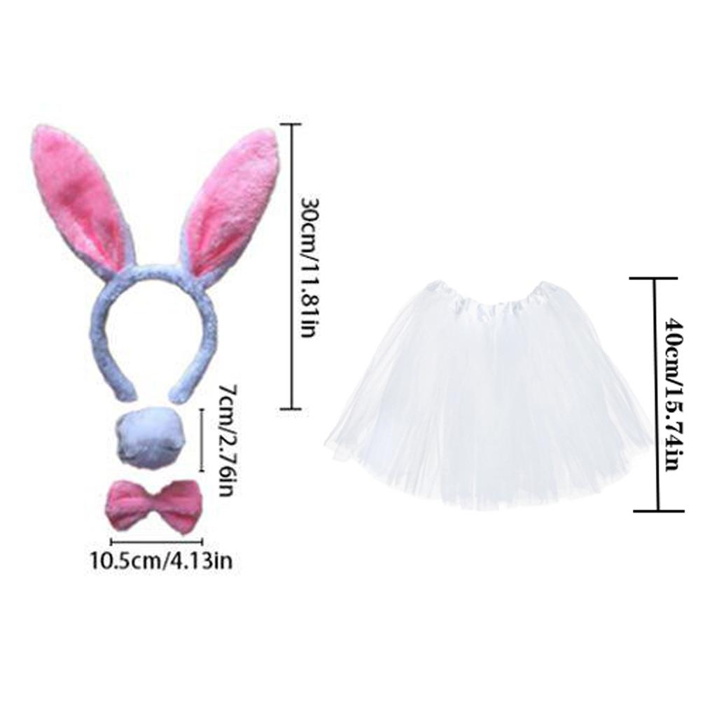 PESENAR Bunny Rabbit Costume Set Easter White Bunny Costume Accessory Ears Headband Tail Bowtie Paw Skirt Set Halloween