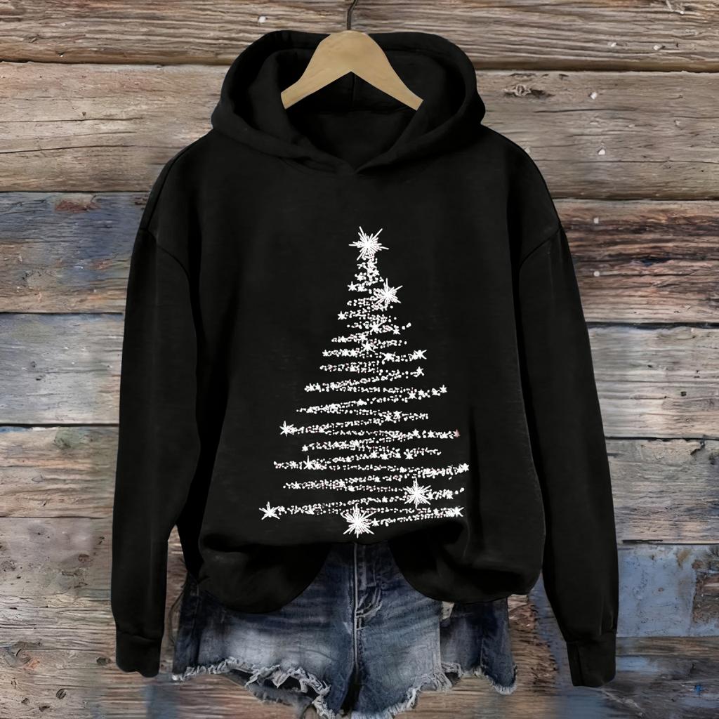 Ladies' Christmas Printed Casual Long Sleeved Round Neck Sports Hoodie Top