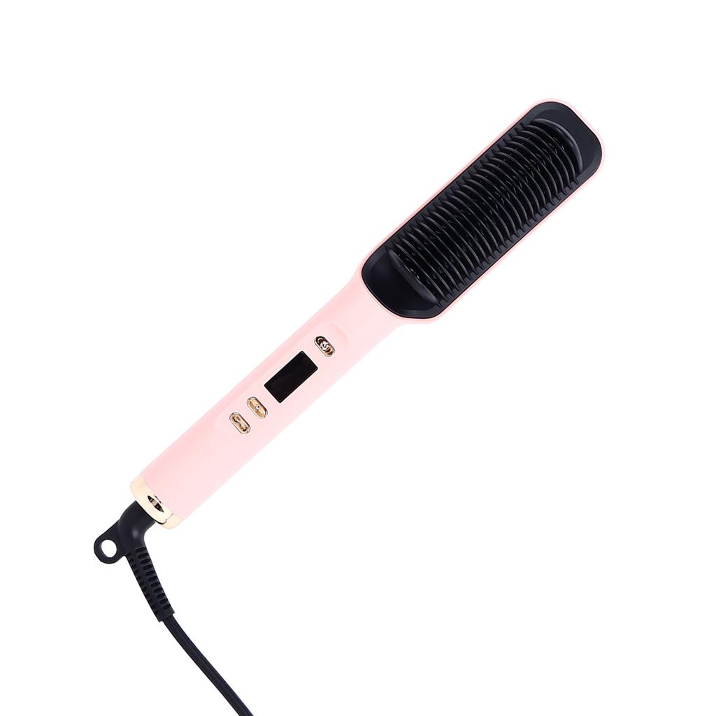 Straight Curly Hair Iron 2 Purpose Electric Curling Comb Negative Ion Straightener Styling Tool Pink