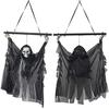 Décoration d'Halloween suspendue - AIMOONSA - Fantôme squelette électrique - Yeux lumineux rouges - Voix effrayante - 35 x 23 cm