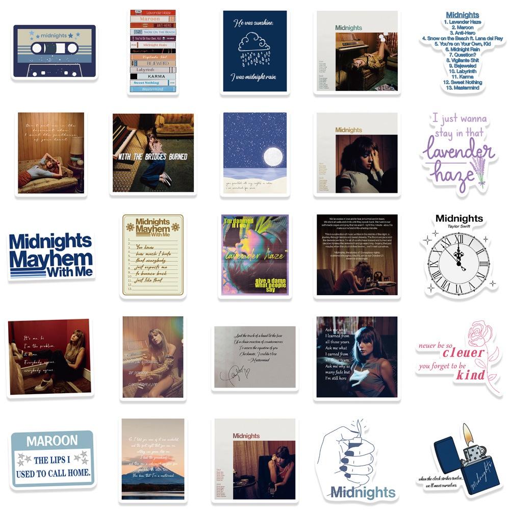 50pcs Midnight Pop Queen Taylor Swift New Album Midnights Stickers Nordic Style