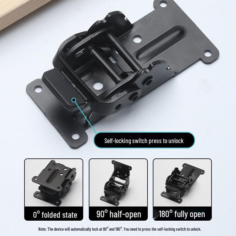 Self-Locking Folding Hinge for Coffee or Dining Table: 90° & 180° Right Angle Connector