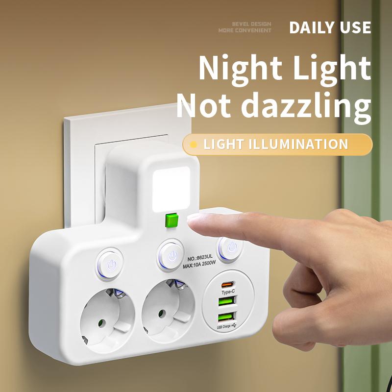 EU Wall Plug Power Strip – 2 Versions: Standard or with USB Type-C, Wall Charger for Home & Office
