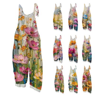 Damen Retro Bedruckt Lässig Locker, Retro Overalls Baumwolle und Leinen Einteilige Hose