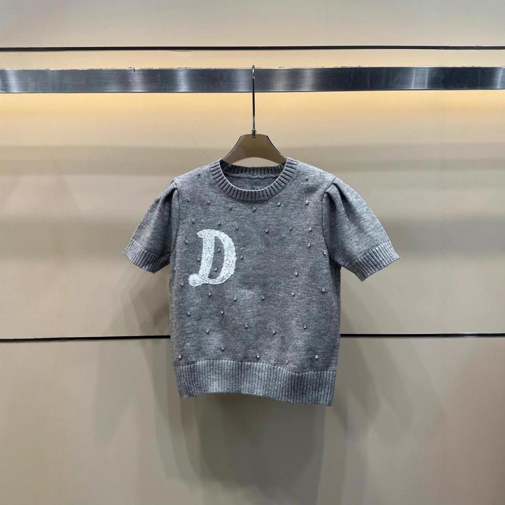 Di Jia 2026 Early Autumn Rhinestone Knit Short Sleeve Loose Women's Sweater