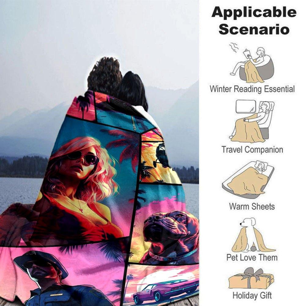 1pc Grand Theft Auto Soft Flannel Blanket with Designer Print A Cozy Blanket for All Seasons, Perfect for the Couch, Bed, Office