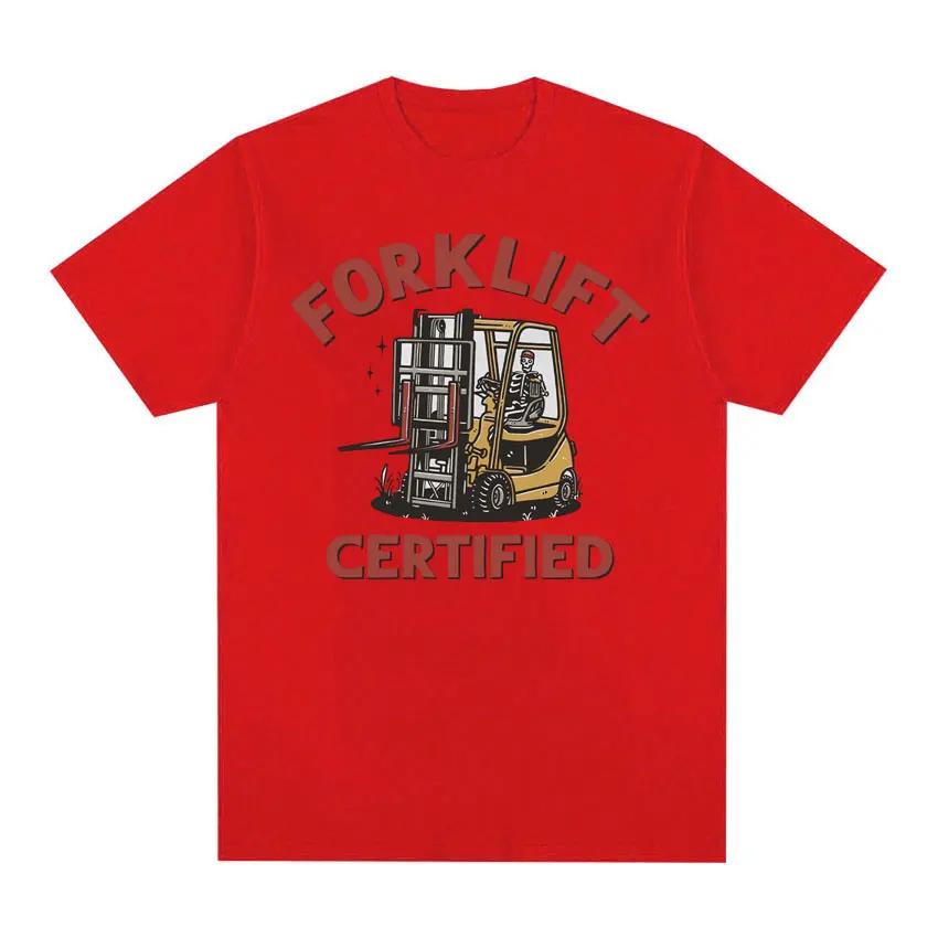 Funny Forklift Certified Skeleton Driver Meme T Shirts Men's 100% Cotton Oversized T Shirt Male Fashion Vintage Y2k T-shirt Tops
