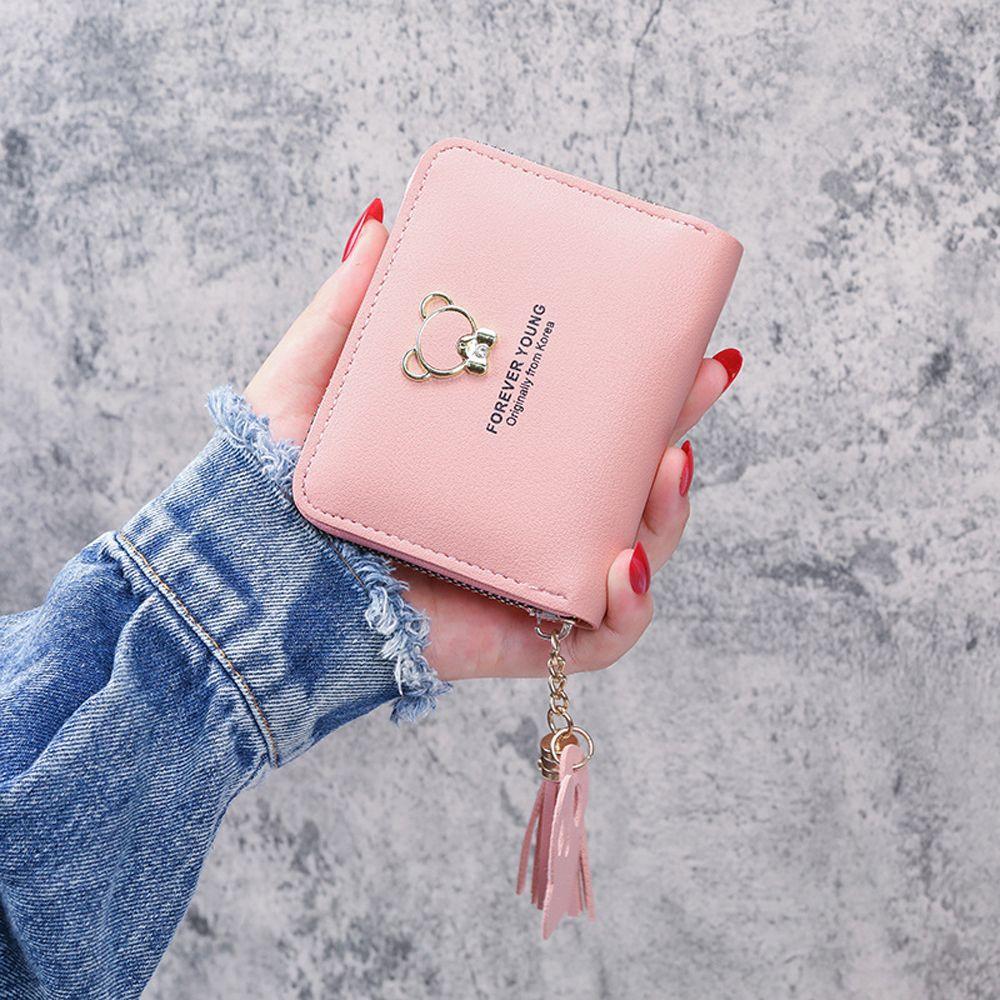 Tassel Pendant Credit ID Card Bank Card PU Leather Short Wallet Coin Purse Bear Wallet Card Holder