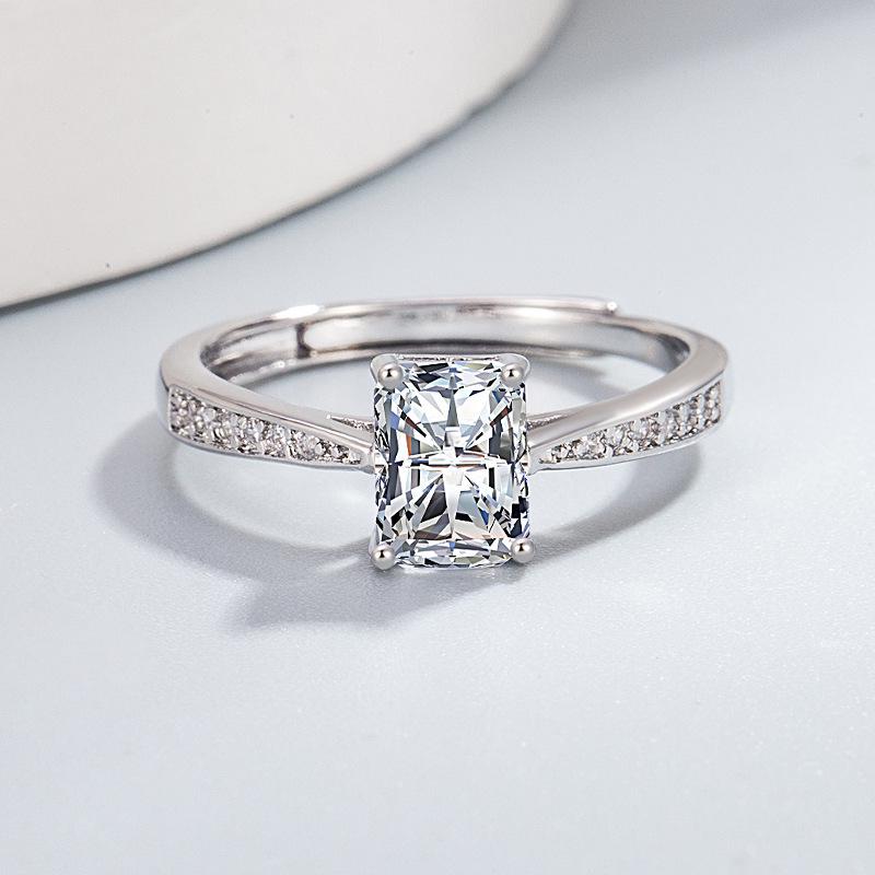 Japanese & Korean Women's Moissanite Square Eternal Micro-Paved Open-End Ring