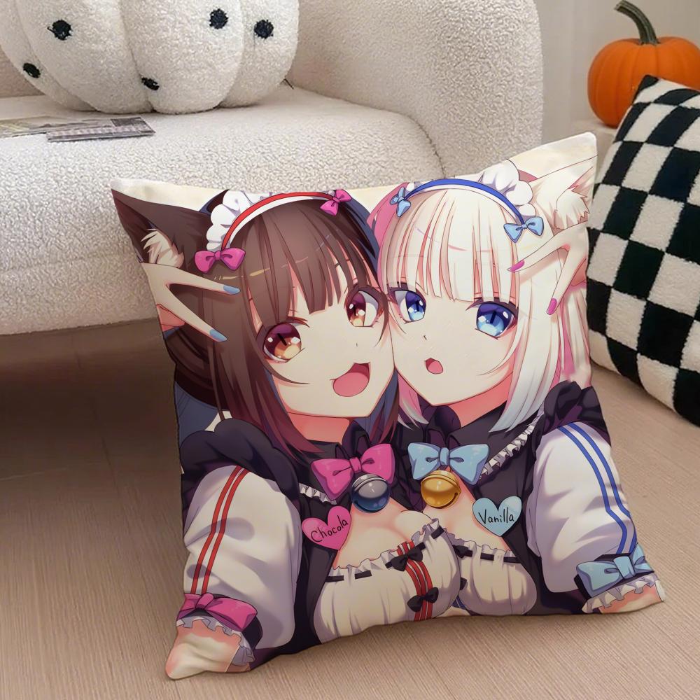 Cute Japanese Visual Novel Anime NNekopara Cushion Cover Throw Pillow Cover Hidden Button Durable Polyester Chair Cushion