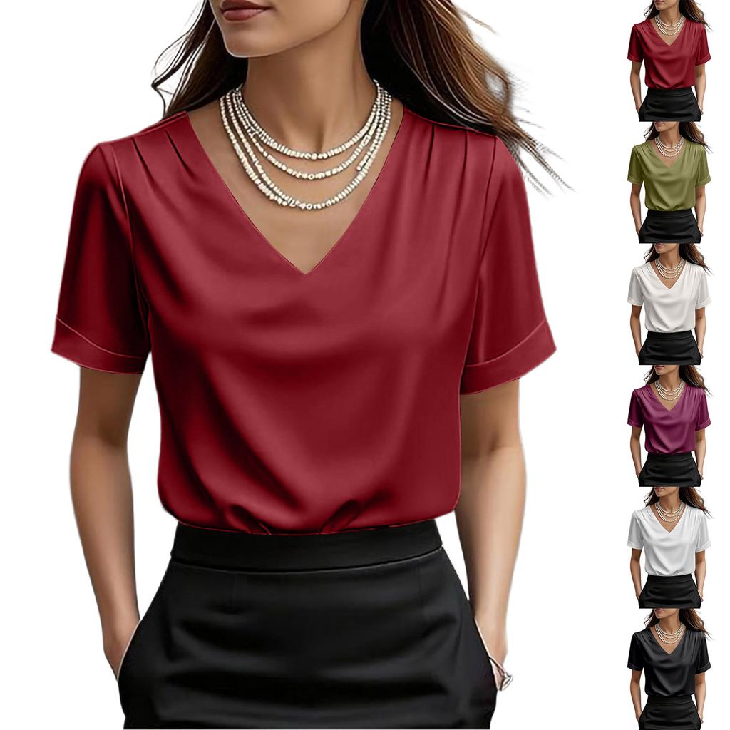 Dámské topy s fleky Halenka s krátkým rukávem Trička s výstřihem do V Business Casual Outfity