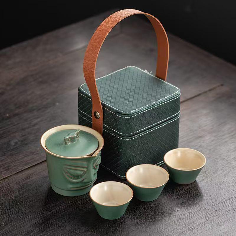 Bronze mask Sanxingdui gift portable travel tea set ceramic merchandise express cup business souvenir