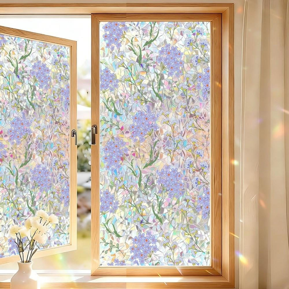 Translucent Floral Window Privacy Film PVC Static Stained Glass Cling  For Living Room