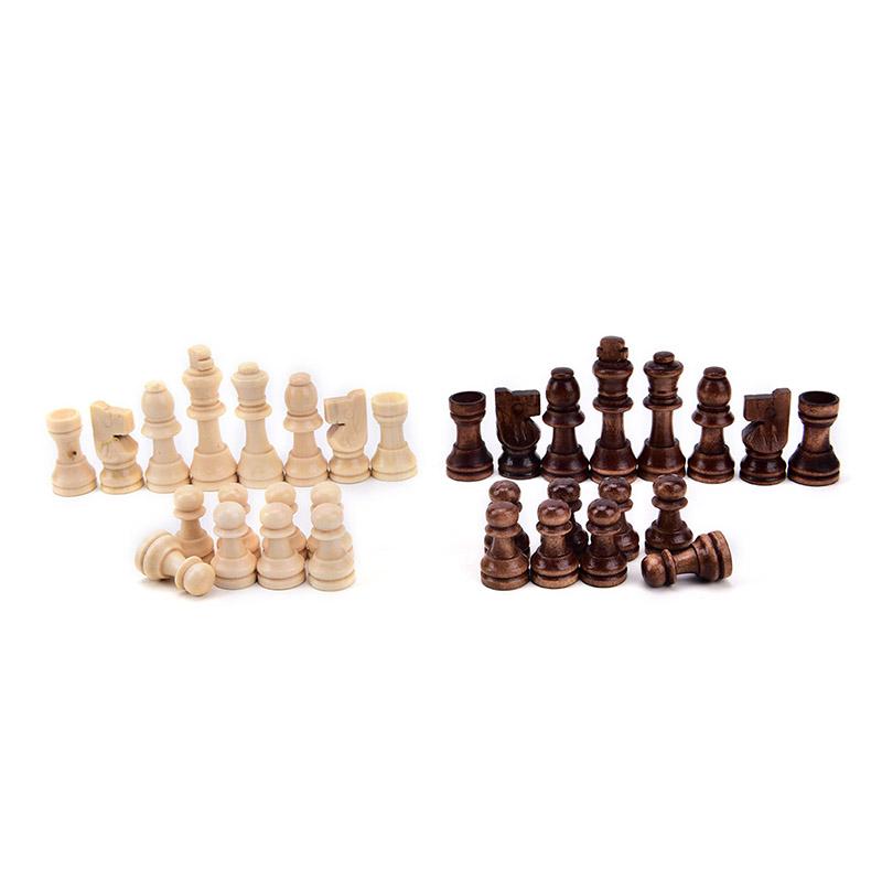 32 Pezzo In legno Intagliato Pezzi di Scacchi Mano Realizzato Set Grande 91mm