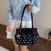 Polka Dot Ruched Shoulder Bag With Star Pendant Women Bow Decor Large Capacity Hobo Bag Retro Versatile Handbag For Daily Commut